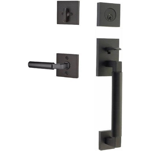 Emtek Hercules Smooth Sectional Tubular Entry Set with Hercules Lever in Flat Black finish