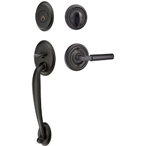 Emtek Saratoga Tubular Entrance Handleset With Hercules Lever in Flat Black finish