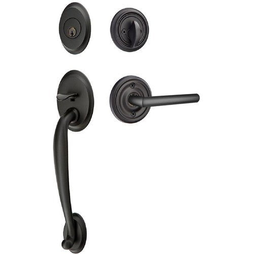 Emtek Saratoga Tubular Entrance Handleset With Stuttgart Lever in Flat Black finish