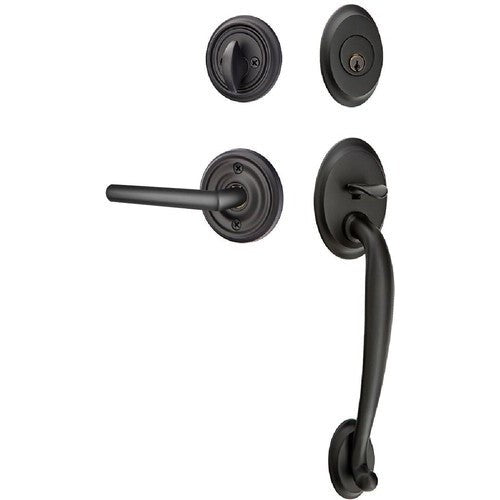 Emtek Saratoga Tubular Entrance Handleset With Stuttgart Lever in Flat Black finish