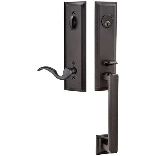 Emtek Wilshire Tubular Entrance Handleset With Cortina Lever in Flat Black finish