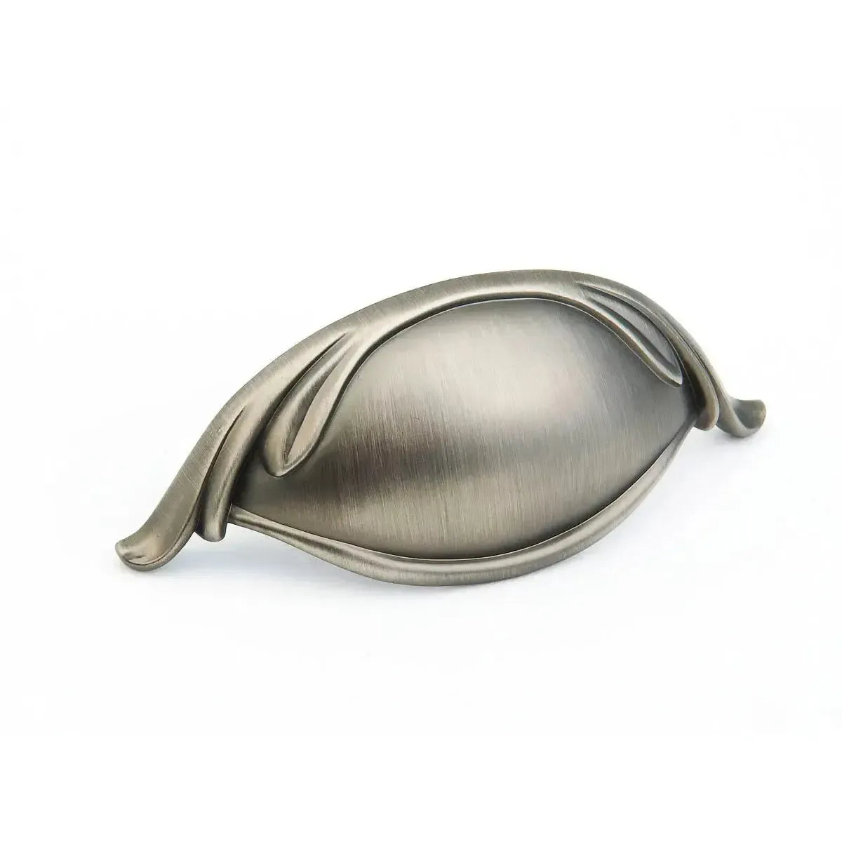 The Schaub French Farm Cup Pull in Antique Nickel finish.