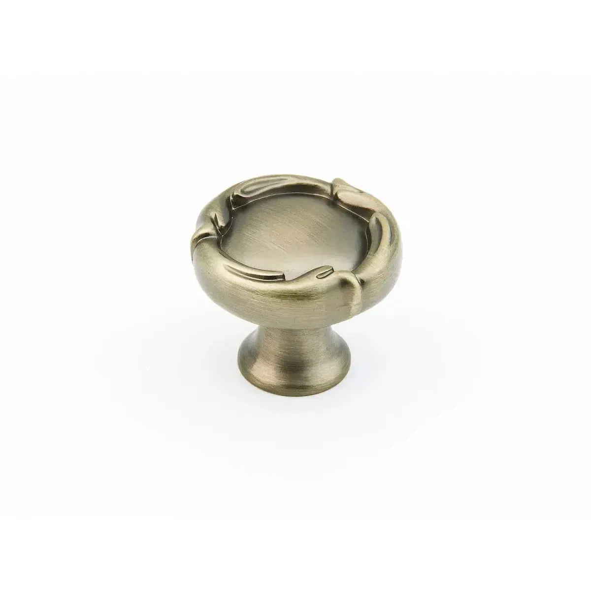 The Schaub French Farm Round Cabinet Knob in Antique Nickel finish.