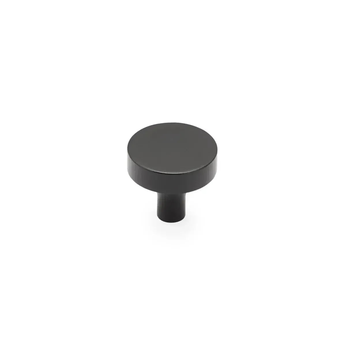 The Schaub Haniburton Round Cabinet Knob in Matte Black finish.