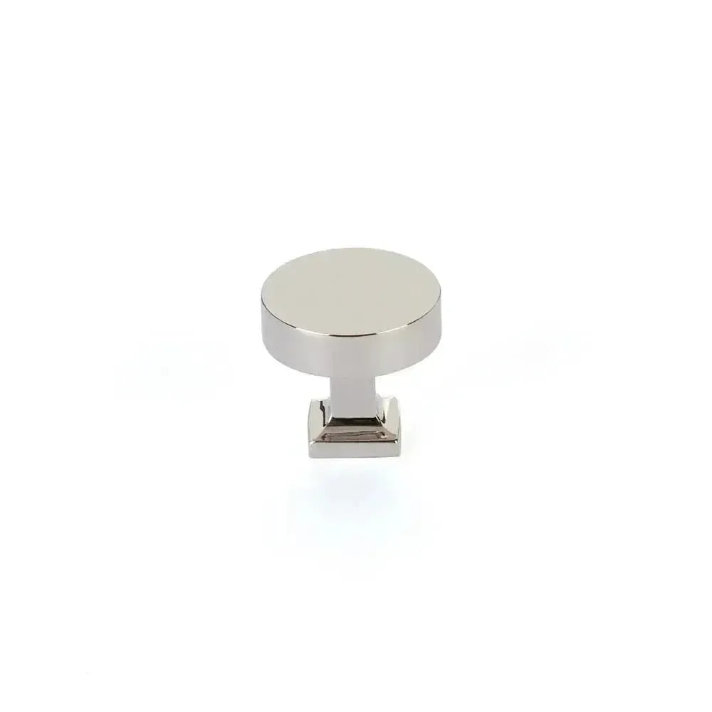 Haniburton Round Cabinet Knob with Square Base Polished Nickel