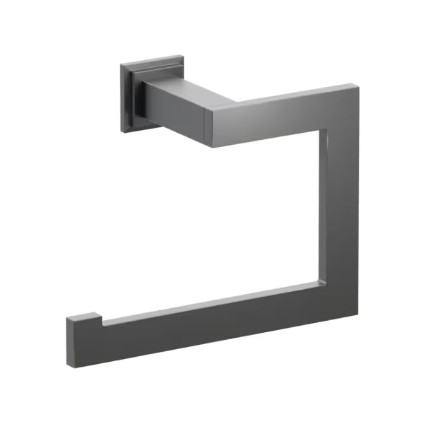 Emtek Modern Rectangular Brass Towel Ring with Step Square Rosette