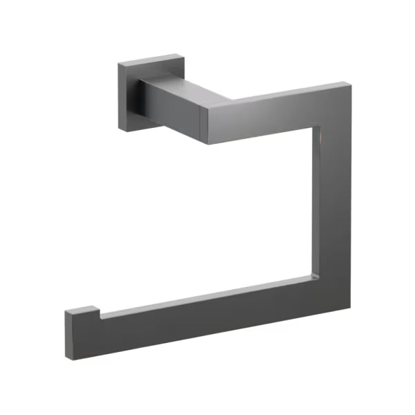 Emtek Modern Rectangular Brass Towel Ring with Small Square Rosette