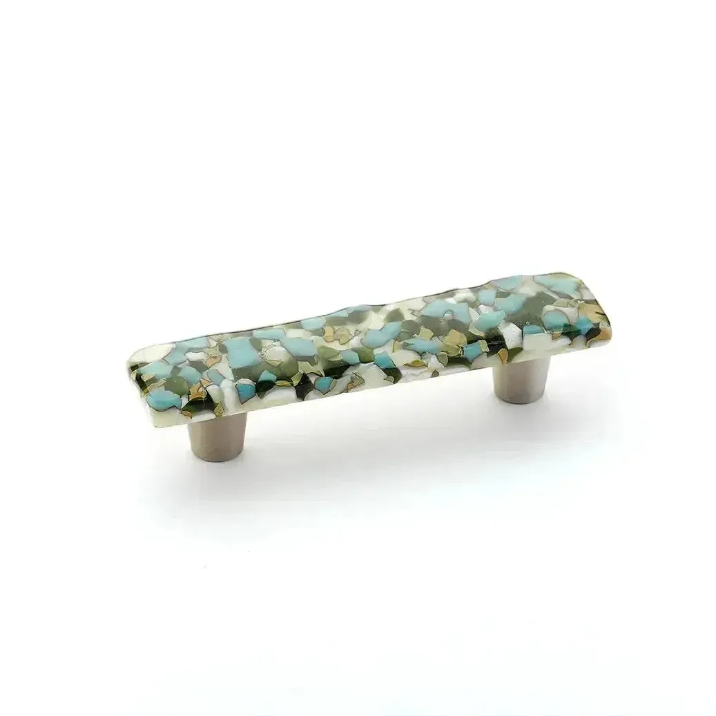 The Schaub Ice Cabinet Pull in Green Blue Pebbles finish.