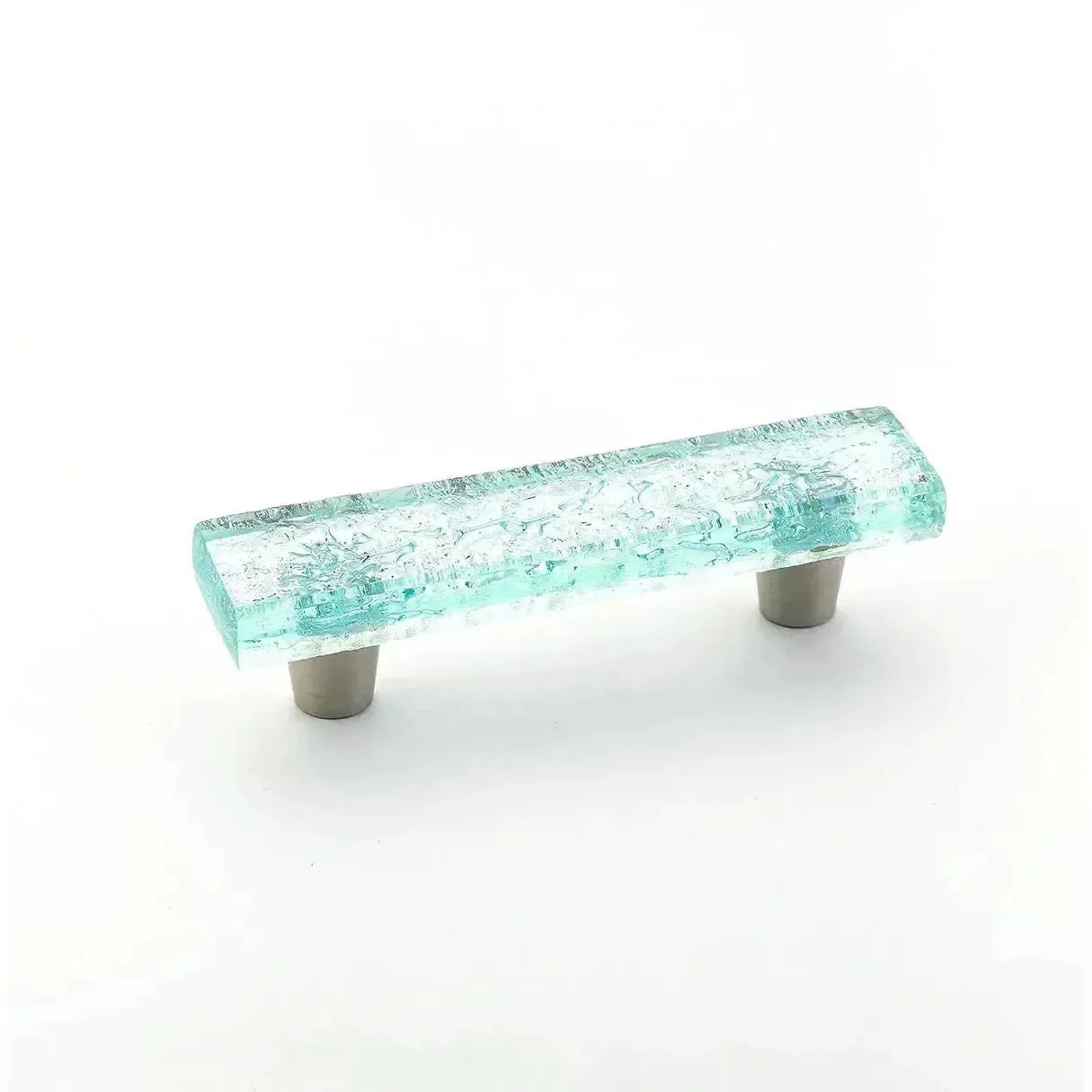 The Schaub Ice Pearl Cabinet Pull in Pearl Aqua finish.