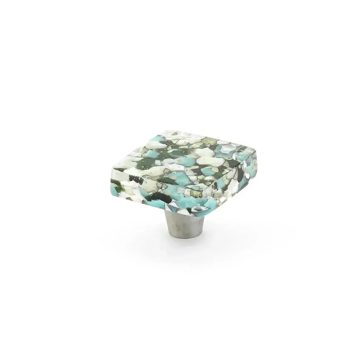 The Schaub Ice Square Cabinet Knob in Green Blue Pebbles finish.