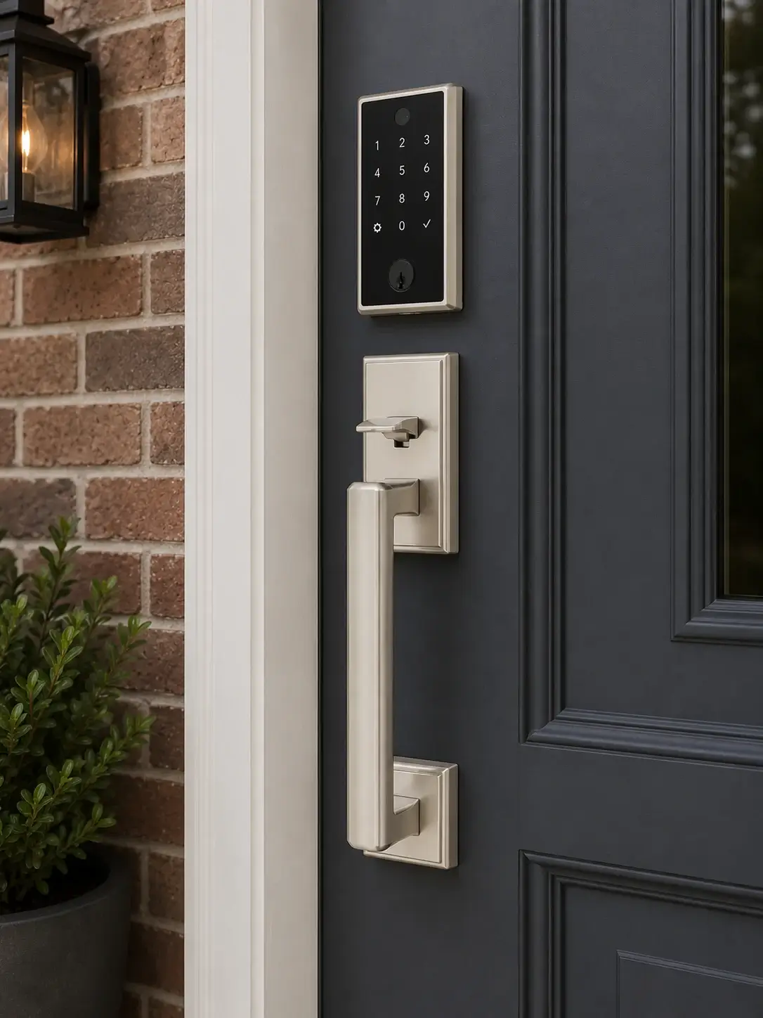 Emtek EMPowered 2 Touch Entry Set with Hercules Knurled Grip and Hercules Lever in finish