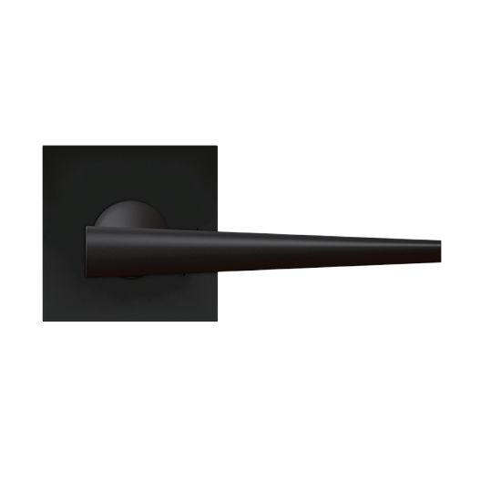 The Karcher Brooklyn Passage Lever with Plan Design Square Rosette-2 ¾″ Backset in Cosmos Black finish