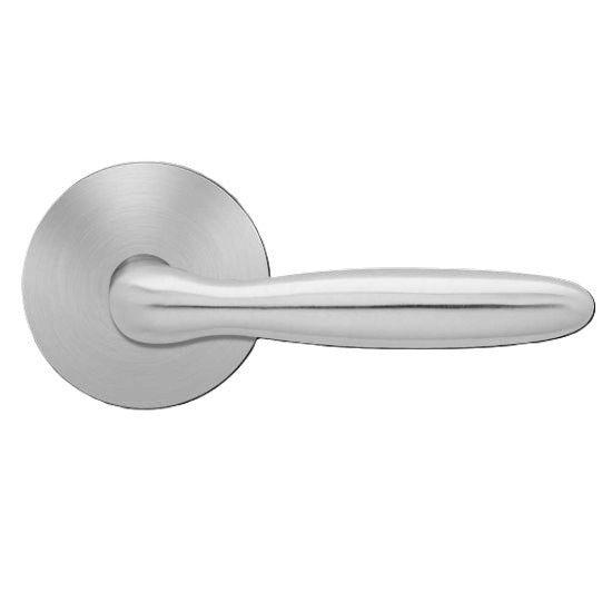 The Karcher Corfu Passage Lever with Round Plan Design Rosette-2 ¾″ Backset in Satin Stainless Steel finish