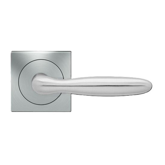 The Karcher Corfu Passage Lever with Square 3 Piece Rosette-2 ¾″ Backset in Satin Stainless Steel finish