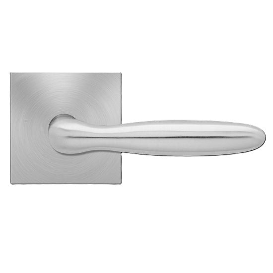 The Karcher Corfu Passage Lever with Square Plan Design Rosette-2 ¾″ Backset in Satin Stainless Steel finish