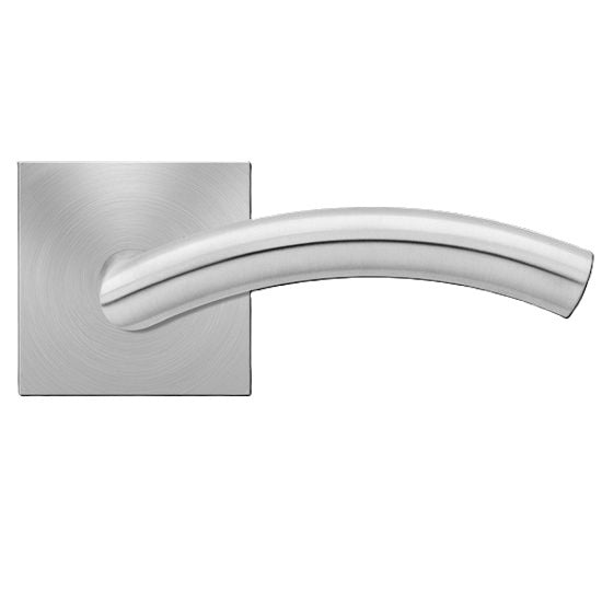 The Karcher Corsica Passage Lever with Square Plan Design Rosette-2 ¾″ Backset in Satin Stainless Steel finish