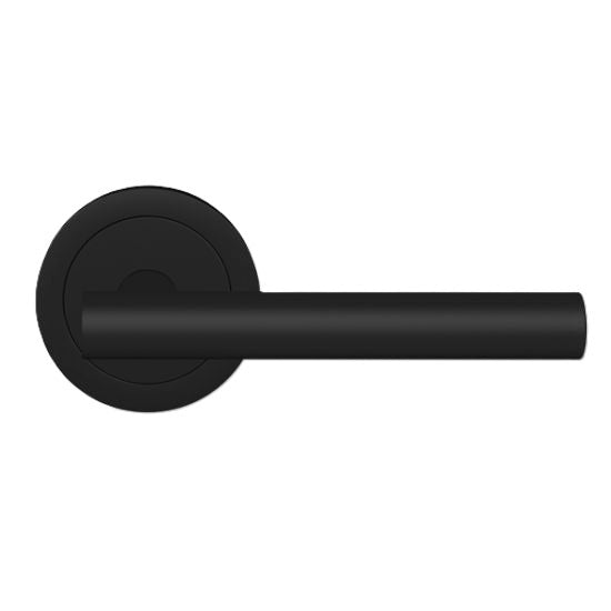 The Karcher Manhattan Privacy Lever with Round 3 Piece Rosette-2 ⅜″ Backset in Cosmos Black finish