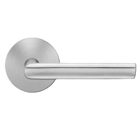 The Karcher Cyprus Dummy Lever with Round Plan Design Rosette in Satin Stainless Steel finish