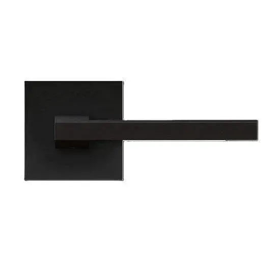 The Karcher Boston Passage Lever with Plan Design Square Rosette-2 ¾″ Backset in Cosmos Black finish