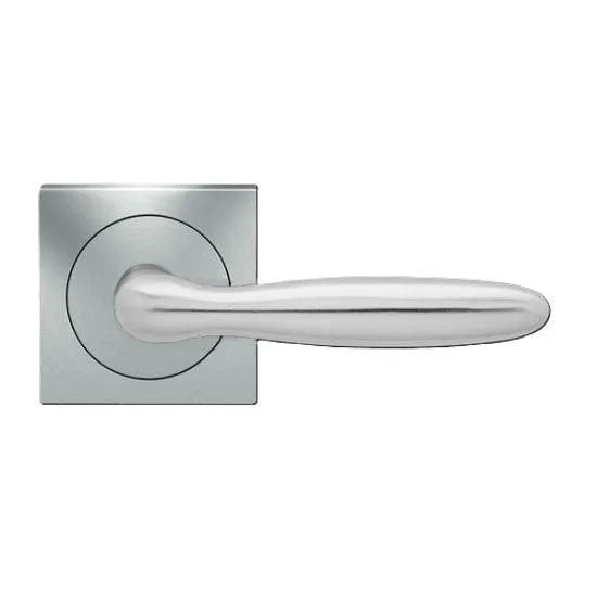 The Karcher Corfu Privacy Lever with Square 3 Piece Rosette-2 ⅜″ Backset in Satin Stainless Steel finish