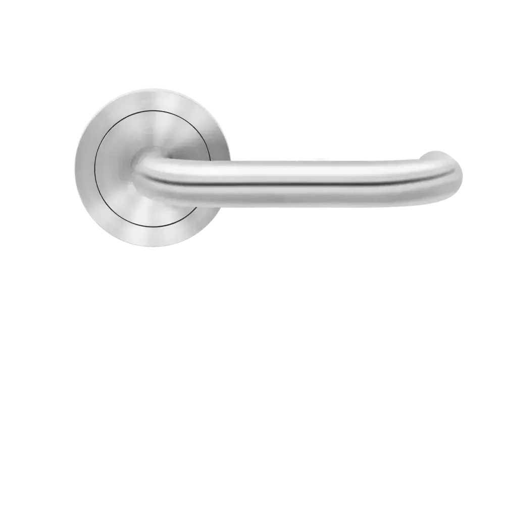 Karcher Design Crete Lever with Round 3 Piece Rosette in Satin Stainless Steel finish