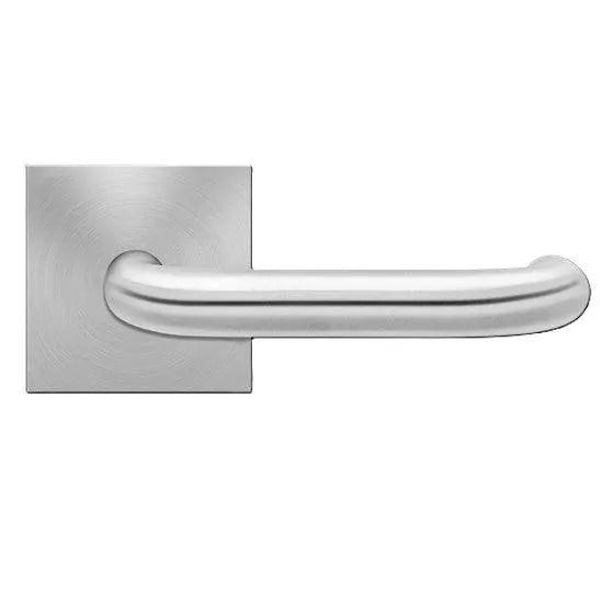 The Karcher Crete Privacy Lever with Square Plan Design Rosette-2 ⅜″ Backset in Satin Stainless Steel finish