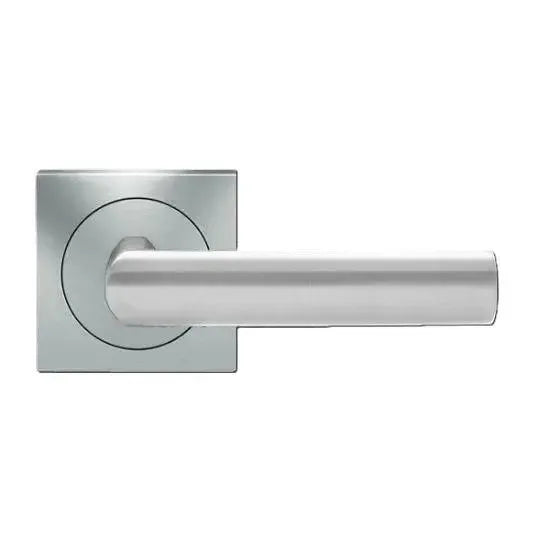 Karcher Design Iceland Passage Lever with Square 3 Piece Rosette-2 ⅜″ Backset in Satin Stainless Steel finish