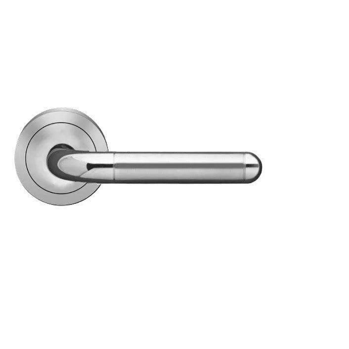 The Karcher Lignano Steel Right Handed Half Dummy Lever with Round 3 Piece Rosette in Polished and Satin Stainless Steel finish