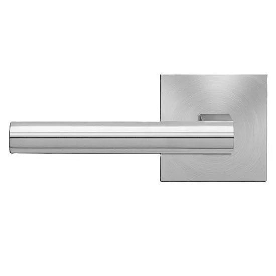 The Karcher Madeira Left Handed Half Dummy Lever with Plan Design Square Rosette in Satin Stainless Steel finish