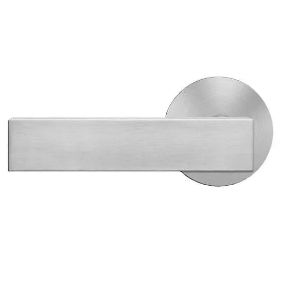 The Karcher Milano Left Handed Half Dummy Lever with Round Plan Design Rosette in Satin Stainless Steel finish