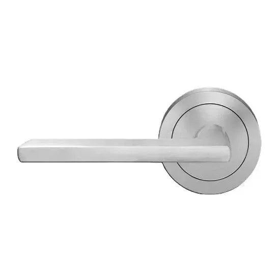 Karcher Design Montana Lever with Round 3 Piece Rosette in Satin Stainless Steel finish