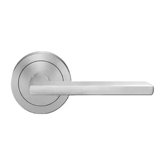 Karcher Design Montana Lever with Round 3 Piece Rosette in Satin Stainless Steel finish