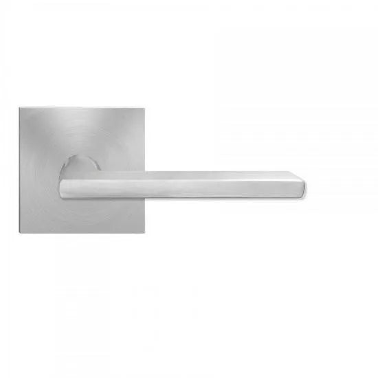 The Karcher Montana Privacy Lever with Square Plan Design Rosette-2 ⅜″ Backset in Satin Stainless Steel finish