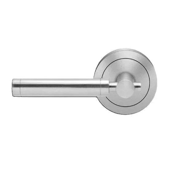 The Karcher New York Left Handed Half Dummy Lever with Round 3 Piece Rosette in Satin Stainless Steel finish