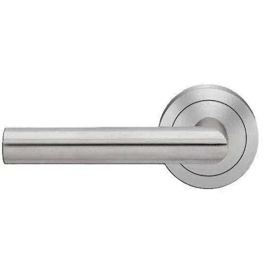 The Karcher Rhodos XL Left Handed Half Dummy Lever with Round 3 Piece Rosette in Satin Stainless Steel finish