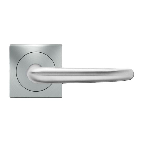 The Karcher Elba Passage Lever with Square 3 Piece Rosette-2 ¾″ Backset in Satin Stainless Steel finish