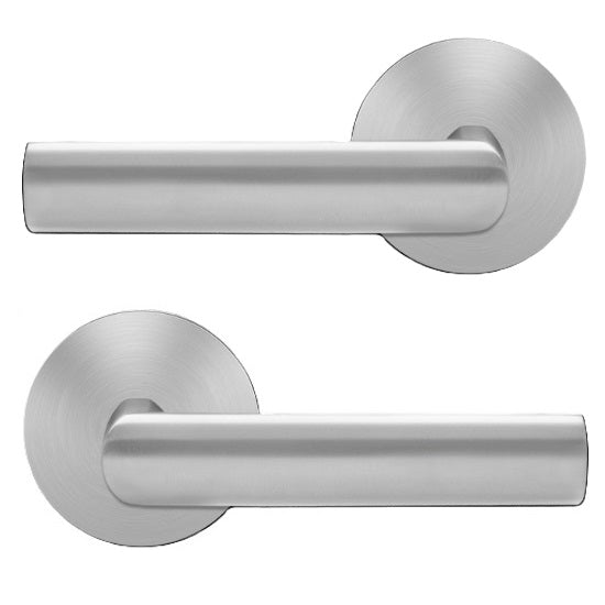 The Karcher Iceland Dummy Lever with Round Plan Design Rosette in Satin Stainless Steel finish