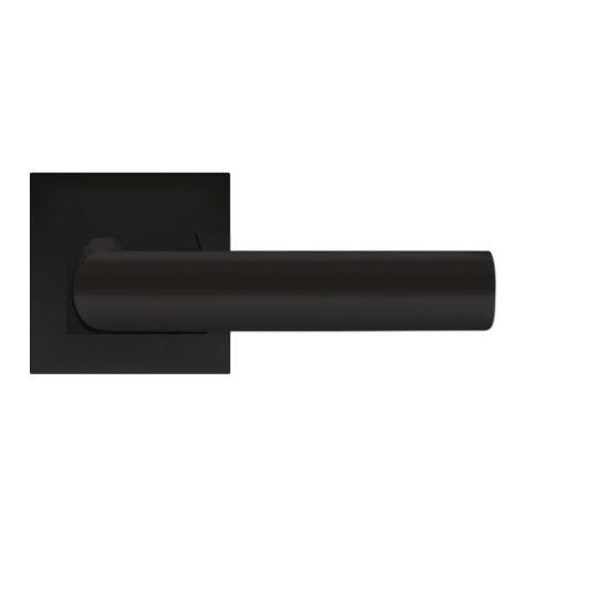 The Karcher Iceland Passage Lever with Square Plan Design Rosette-2 ¾″ Backset in Cosmos Black finish