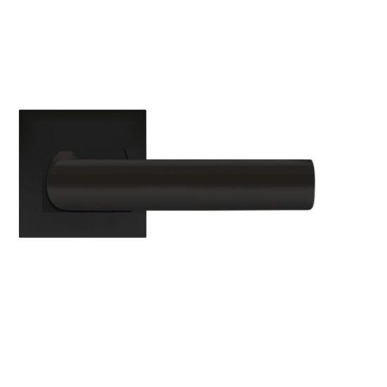 The Karcher Iceland Passage Lever with Square Plan Design Rosette-2 ⅜″ Backset in Cosmos Black finish