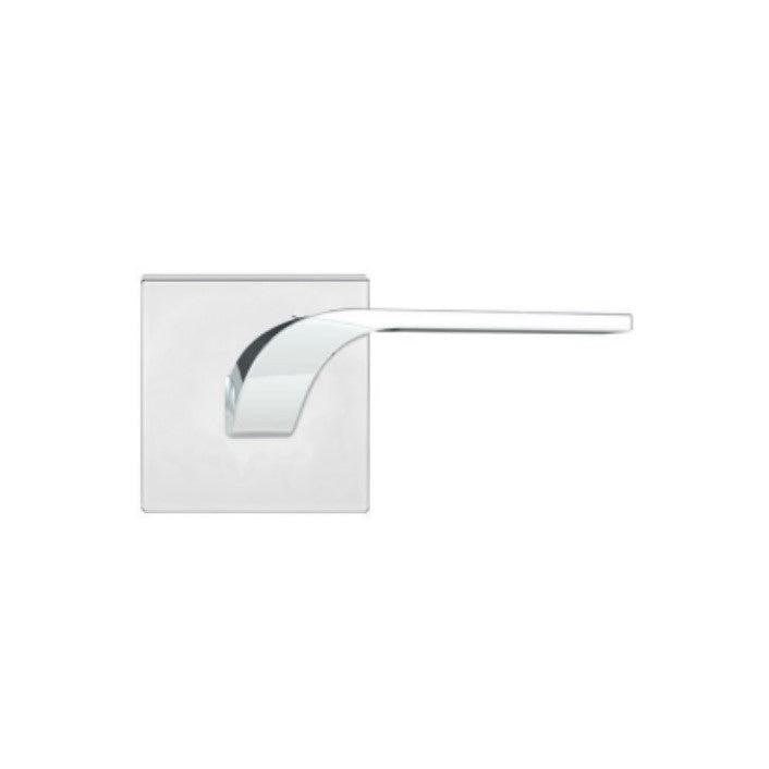 The Karcher Las Vegas Passage Lever with Plan Design Square Rosette-2 ¾″ Backset in Polished Stainless Steel finish