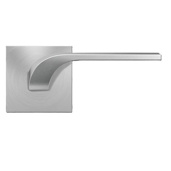 The Karcher Las Vegas Passage Lever with Plan Design Square Rosette-2 ¾″ Backset in Satin Stainless Steel finish