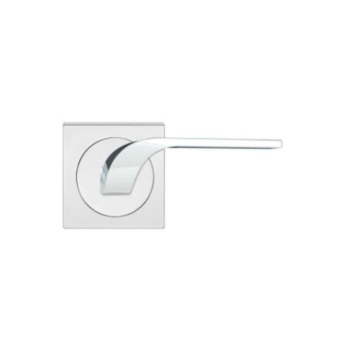 The Karcher Las Vegas Passage Lever with Square 3 Piece Rosette-2 ¾″ Backset in Polished Stainless Steel finish