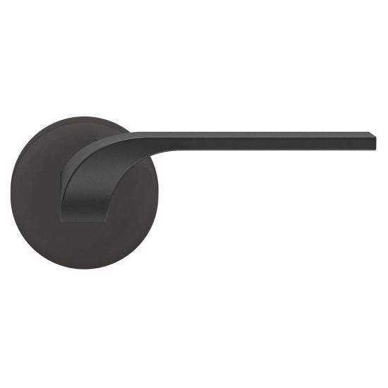 The Karcher Las Vegas Right Handed Half Dummy Lever with Plan Design Round Rosette in Cosmos Black finish