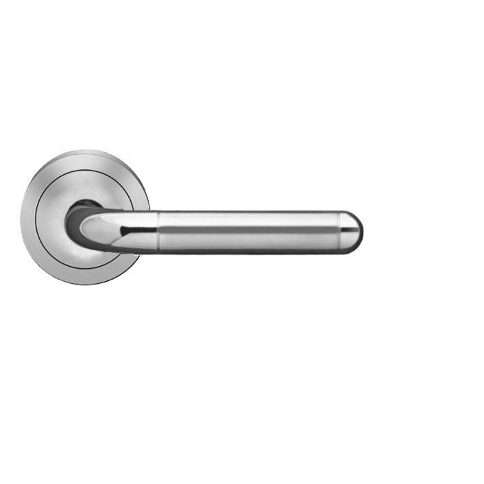 The Karcher Lignano Steel Dummy Lever with Round 3 Piece Rosette in Polished and Satin Stainless Steel finish