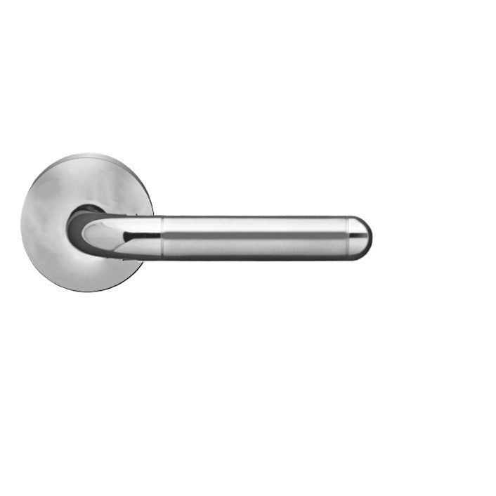 The Karcher Lignano Steel Dummy Lever with Round Plan Design Rosette in Polished and Satin Stainless Steel finish