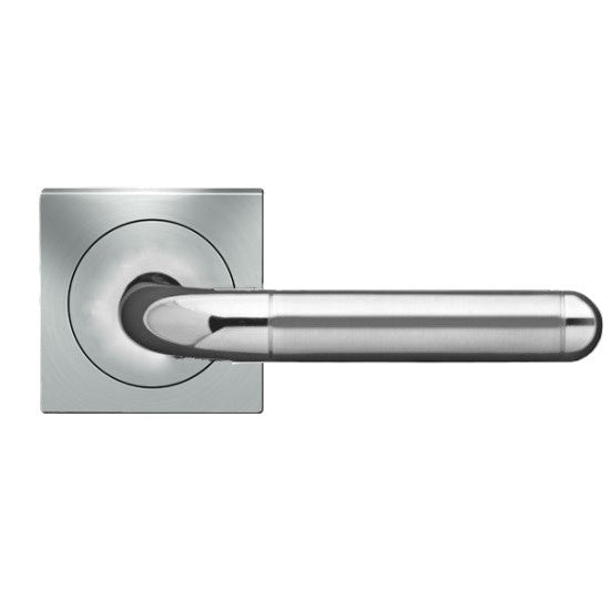 The Karcher Lignano Steel Dummy Lever with Square 3 Piece Rosette in Polished and Satin Stainless Steel finish