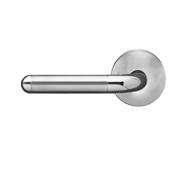 The Karcher Lignano Steel Left Handed Half Dummy Lever with Round Plan Design Rosette in Polished and Satin Stainless Steel finish