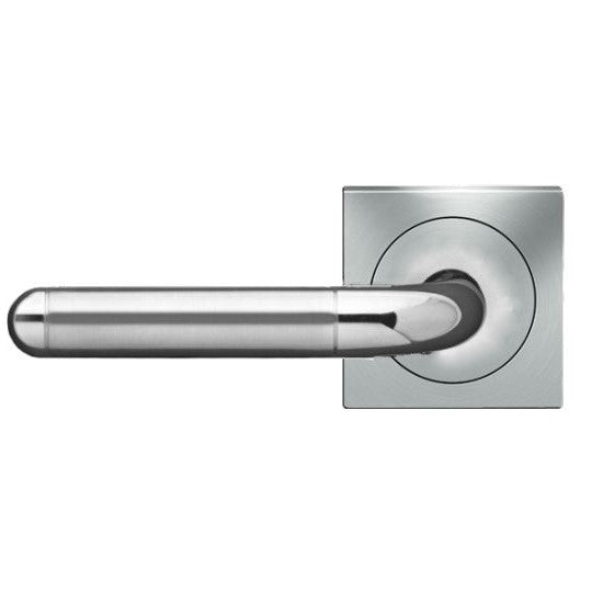 The Karcher Lignano Steel Left Handed Half Dummy Lever with Square 3 Piece Rosette in Polished and Satin Stainless Steel finish