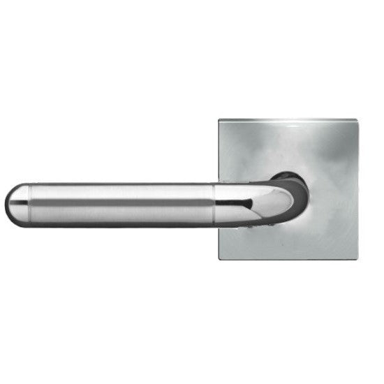 The Karcher Lignano Steel Left Handed Half Dummy Lever with Square Plan Design Rosette in Polished and Satin Stainless Steel finish