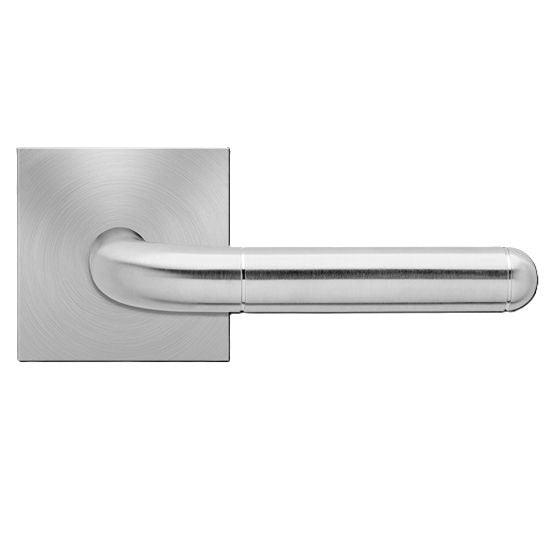 The Karcher Lignano Steel Passage Lever with Square Plan Design Rosette-2 ¾″ Backset in Satin Stainless Steel finish